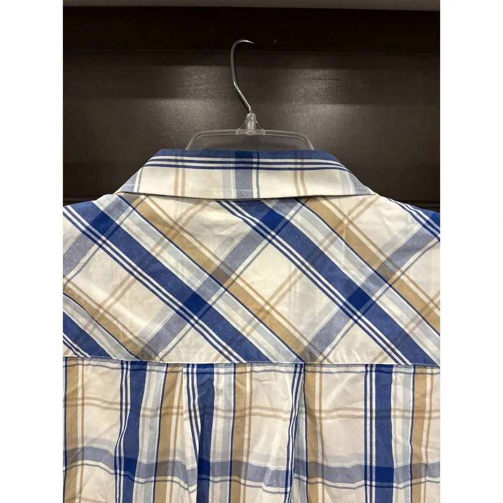South Pole Men's XL Blue Tan Plaid Button Up Shirt Short Sleeve 100% Cotton Y2K